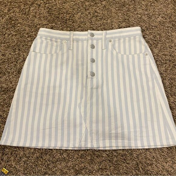 Madewell Stretch A-Line Mini Skirt in Pompano Stripe: Button-Front size 28 - Picture 5 of 14